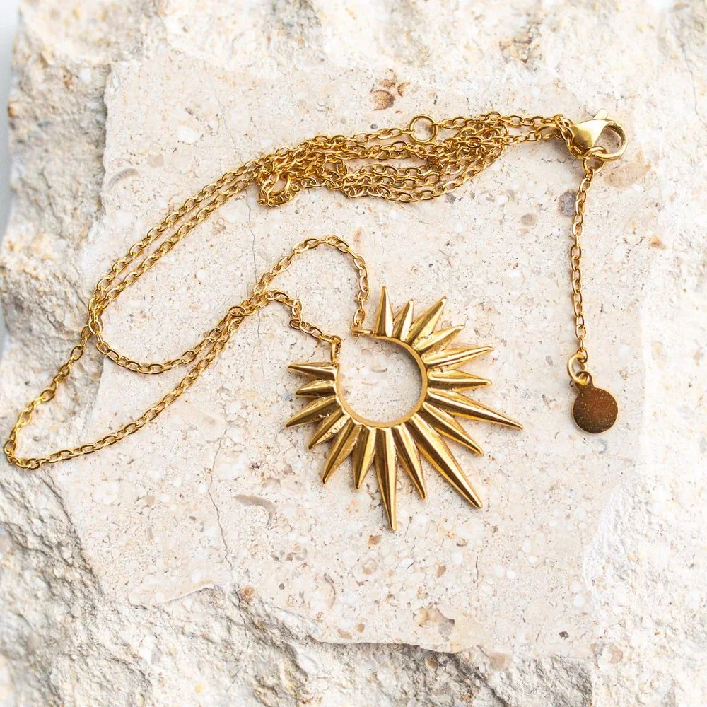 Unique Gold Necklace Waterproof Sunburst Necklace Sun Celestial Necklace - Picture 13 of 14